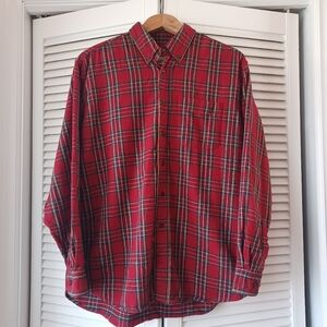 LL Bean Men's Large Reg Scotch Tartan Red Flannel 100% Cotton Plaid Y2K Shirt